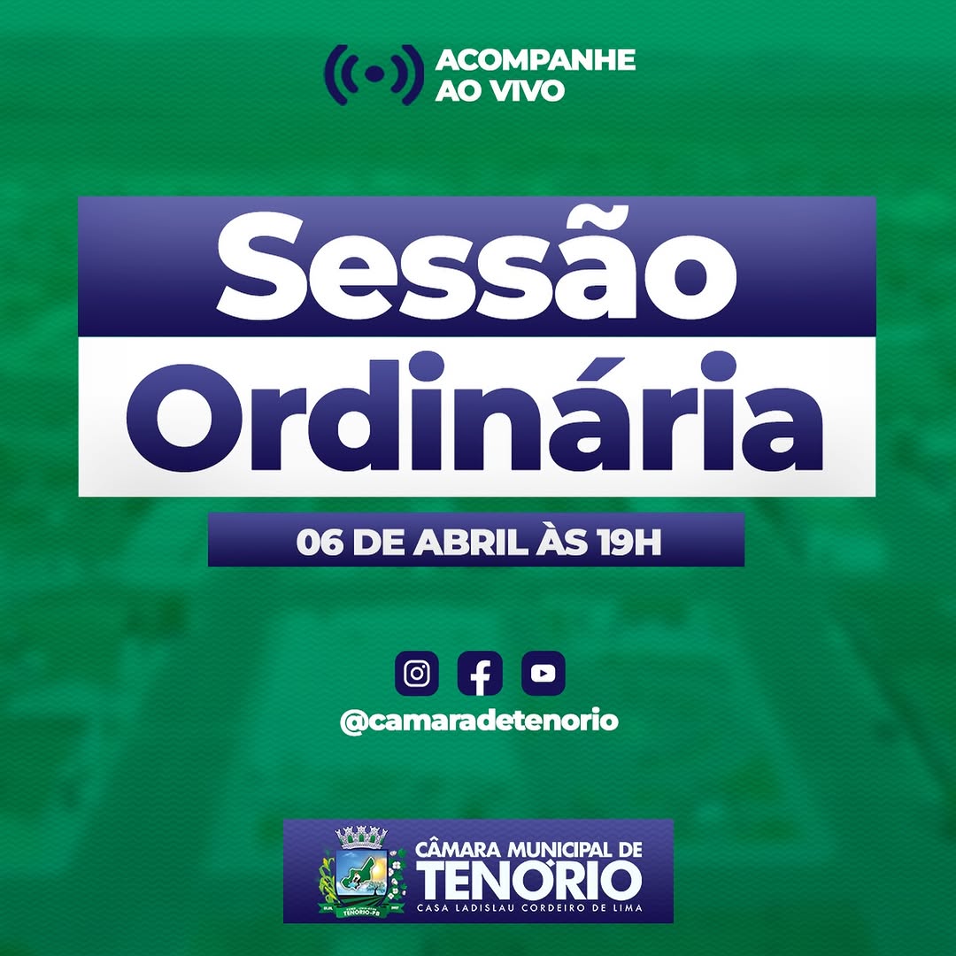 Câmara de Tenório Convida para Sessão Ordinária ao Vivo em 6 de Abril