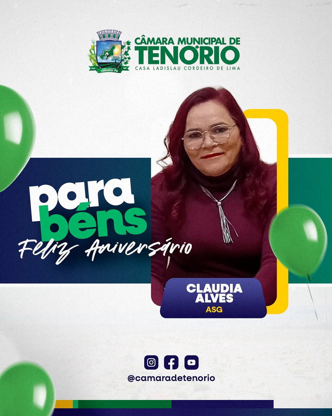 Câmara de Tenório parabeniza Claudia Alves pelo aniversário